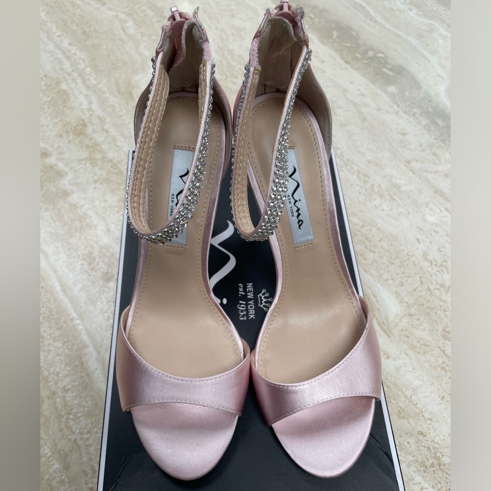 Nina Volanda Satin Crystal Ankle Stap heel